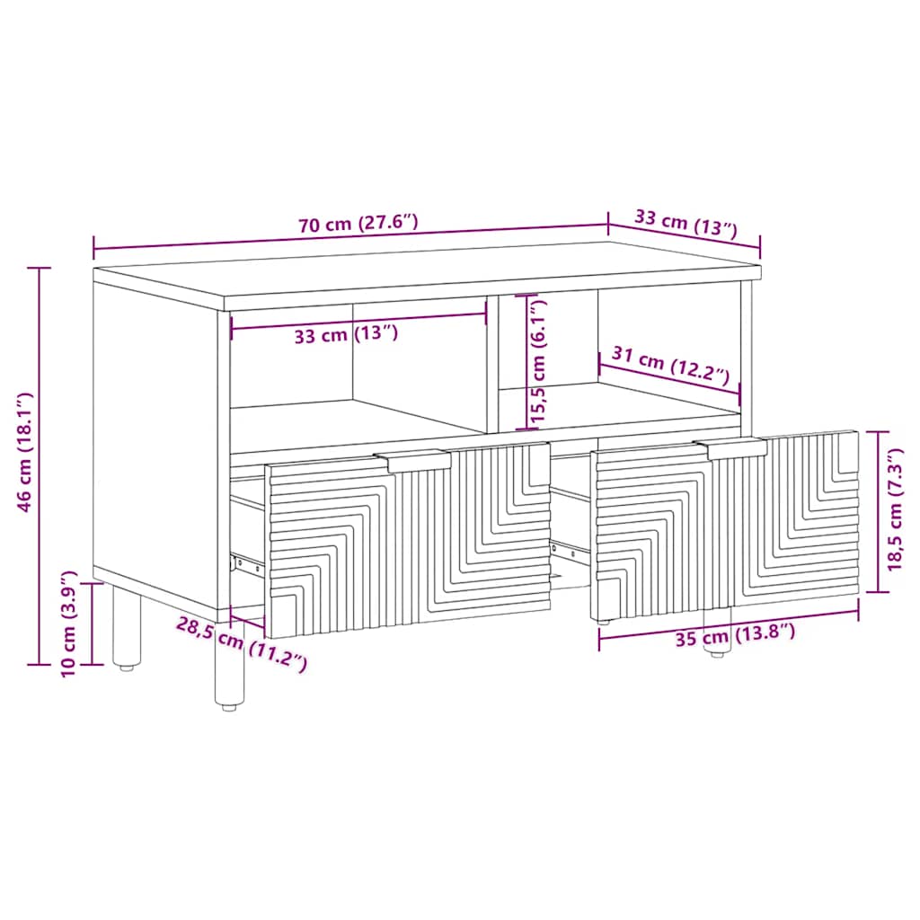 tv-bord 70x33x46 cm massivt mangotræ brun