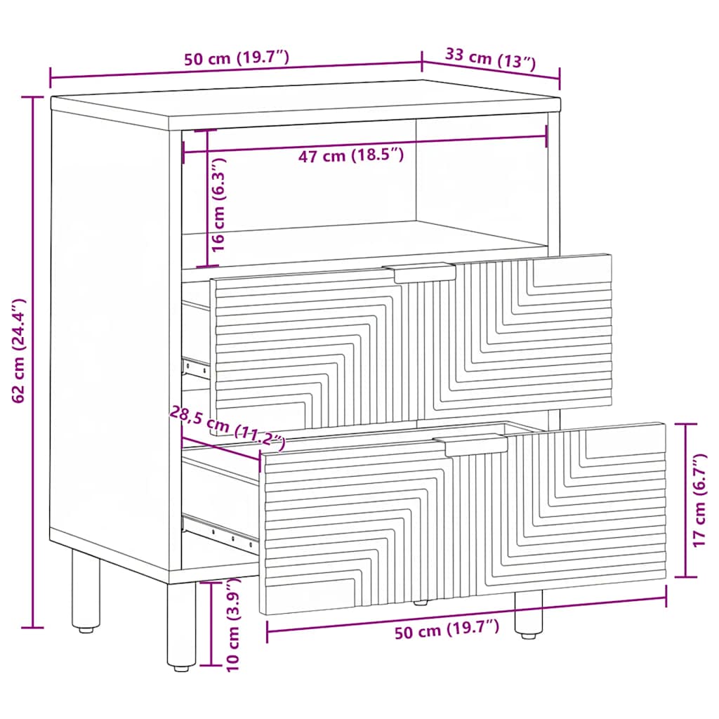 sengebord 50x33x60 cm massivt mangotræ brun