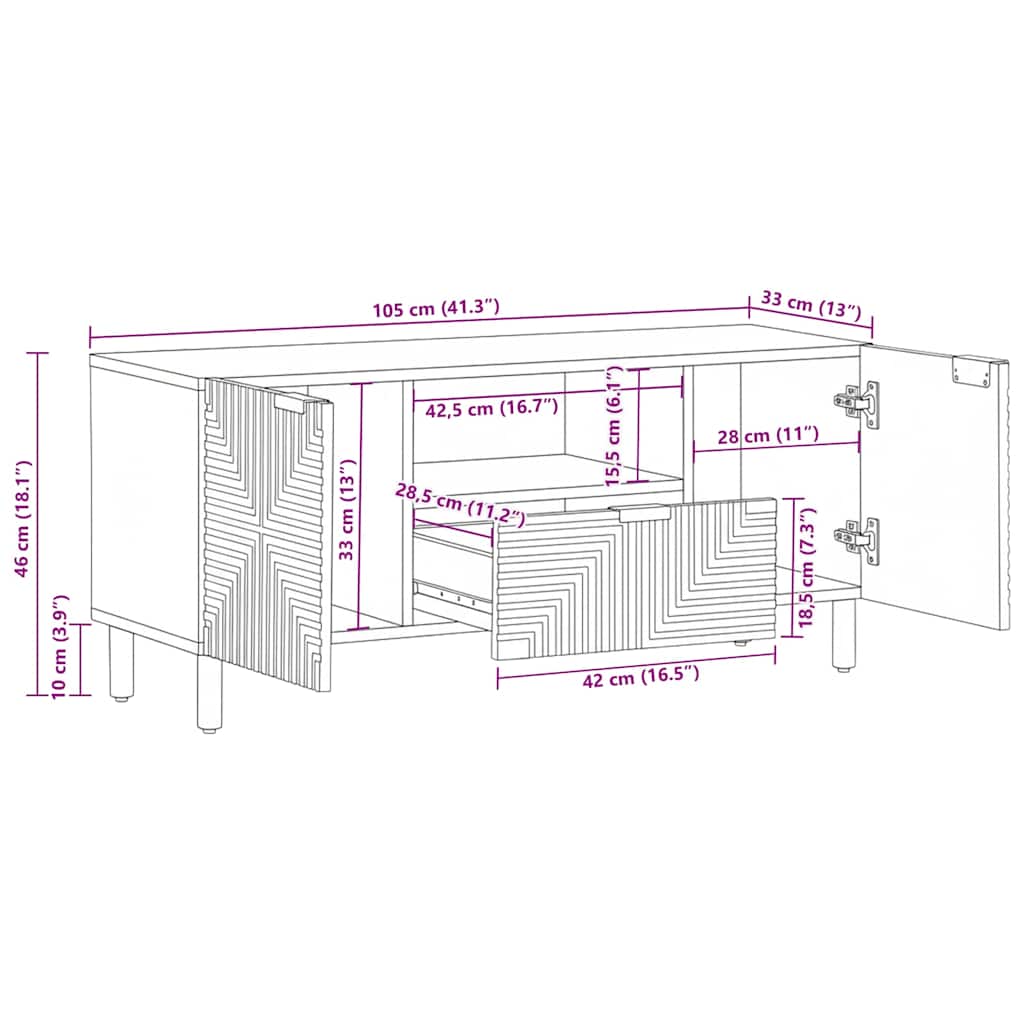tv-bord 105x33x46cm massivt mangotræ brun