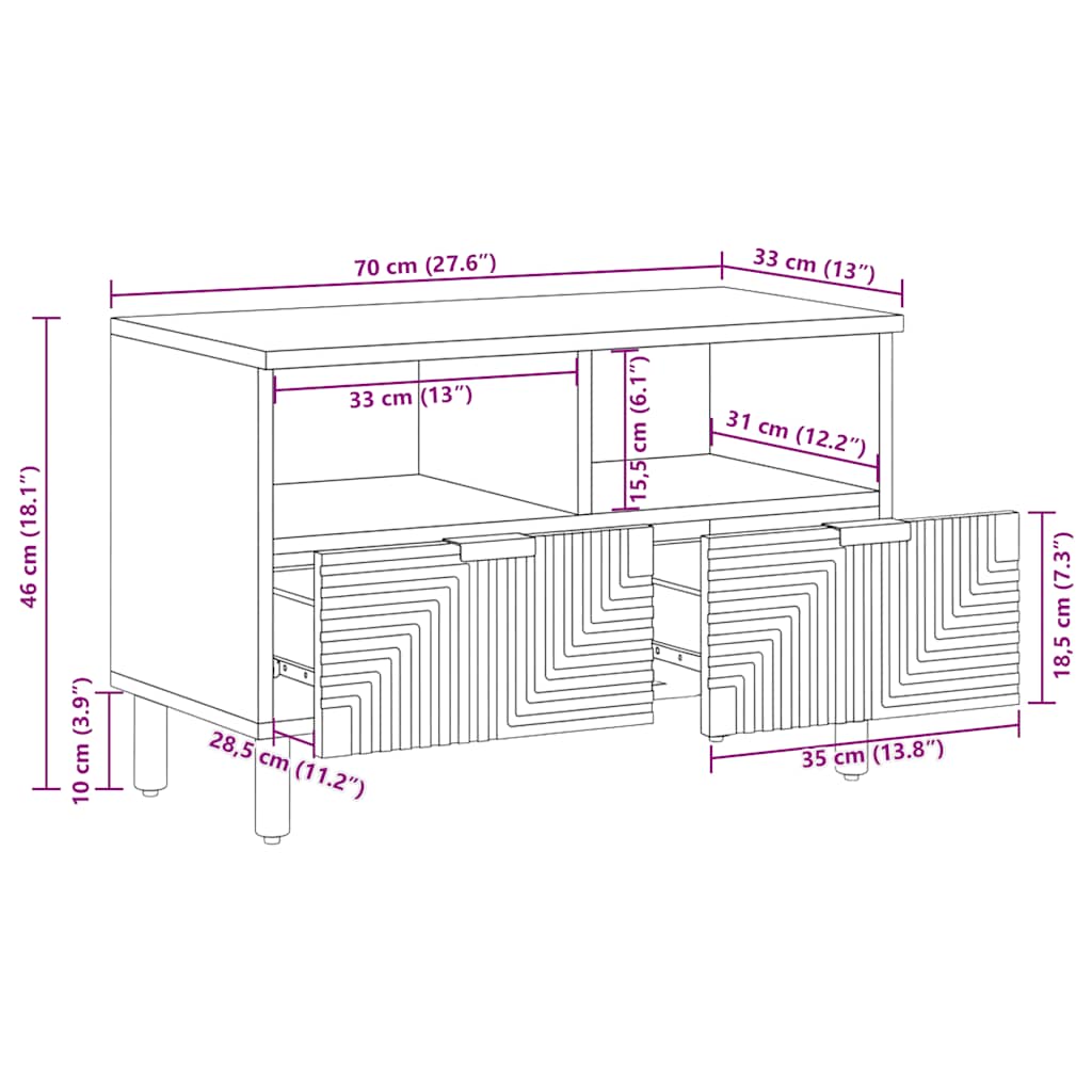 tv-bord 70x33x46 cm massivt akacietræ