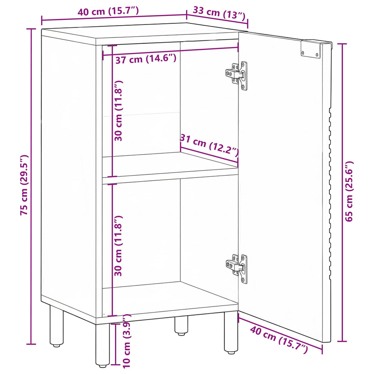Sideboard med hylde Brun 40 x 33,5 x 75 cm Massivt mangotræ