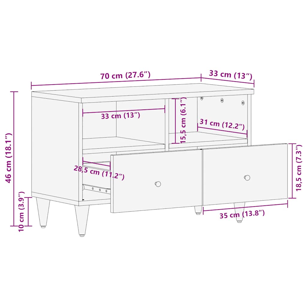tv-bord 70x33,5x46 cm massivt mangotræ lysegrå