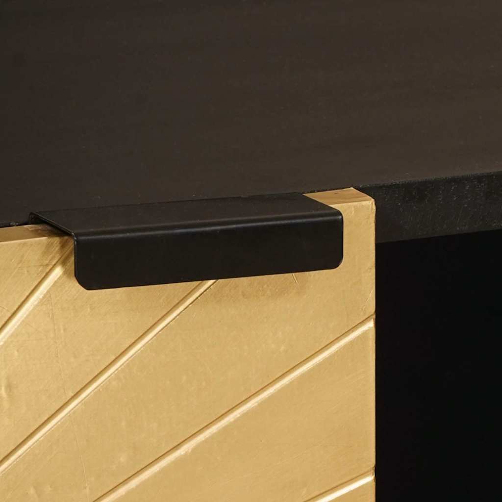 Sideskab Sort og Guld 80 x 33,5 x 75 cm Massivt mangotræ