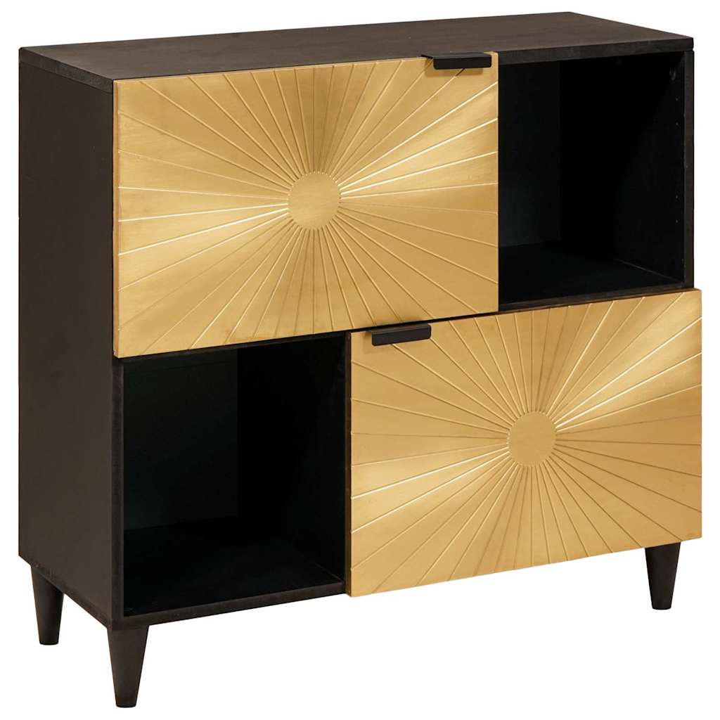 Sideskab Sort og Guld 80 x 33,5 x 75 cm Massivt mangotræ