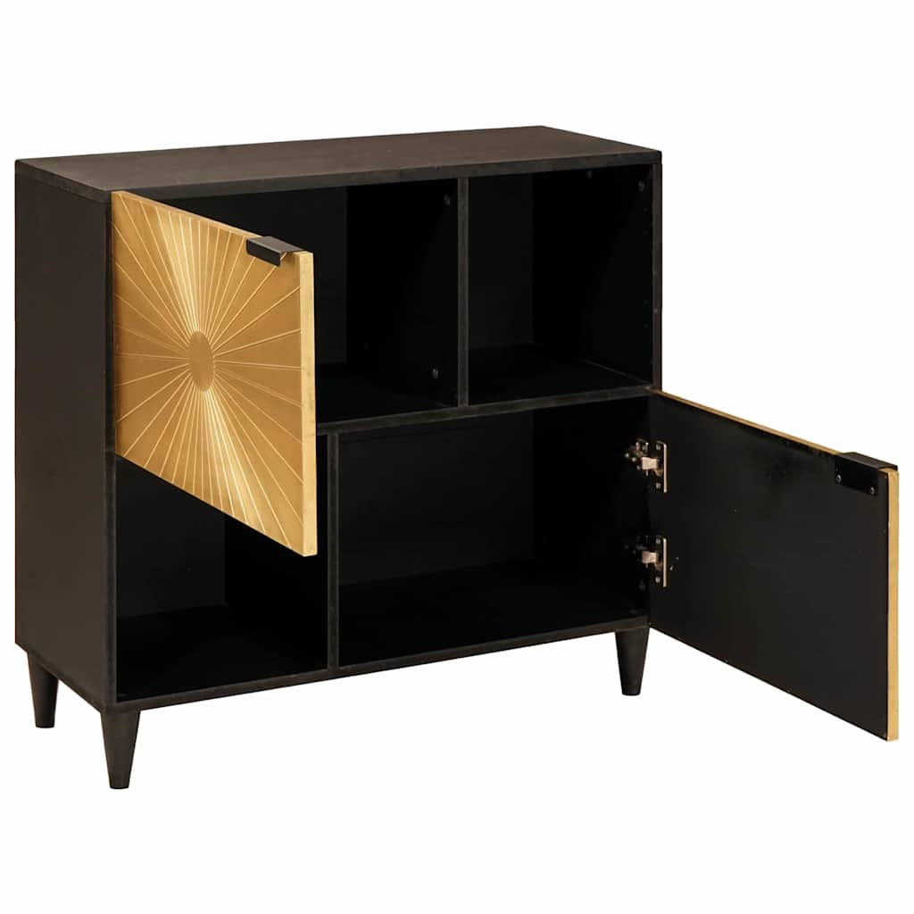 Sideskab Sort og Guld 80 x 33,5 x 75 cm Massivt mangotræ
