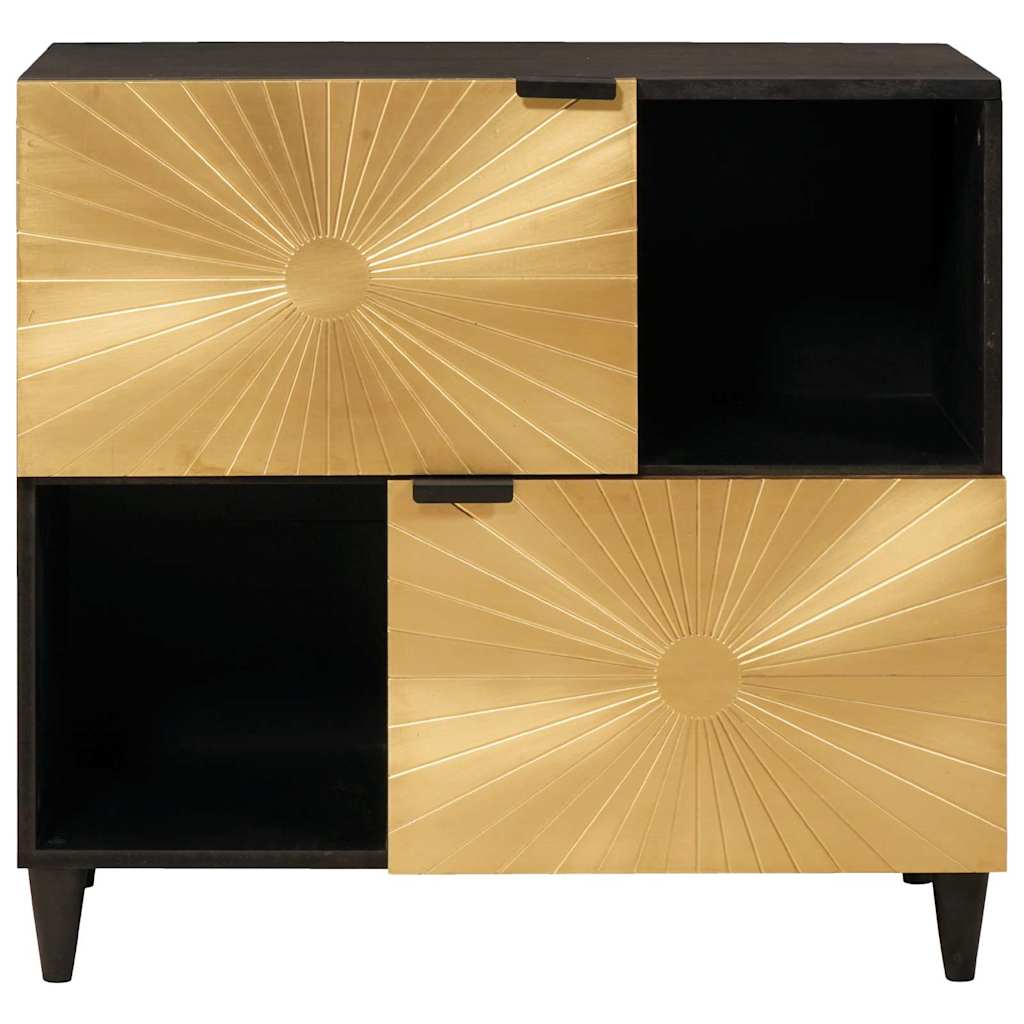 Sideskab Sort og Guld 80 x 33,5 x 75 cm Massivt mangotræ
