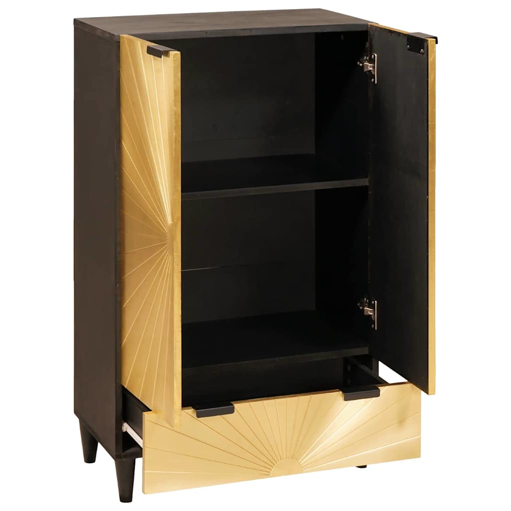Sideskab Sort og Guld 60 x 33,5 x 100 cm Massivt mangotræ