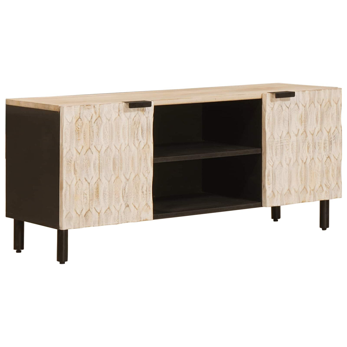 TV-skab Hvid Vask Finish 105 x 33 x 46 cm Massivt mangotræ