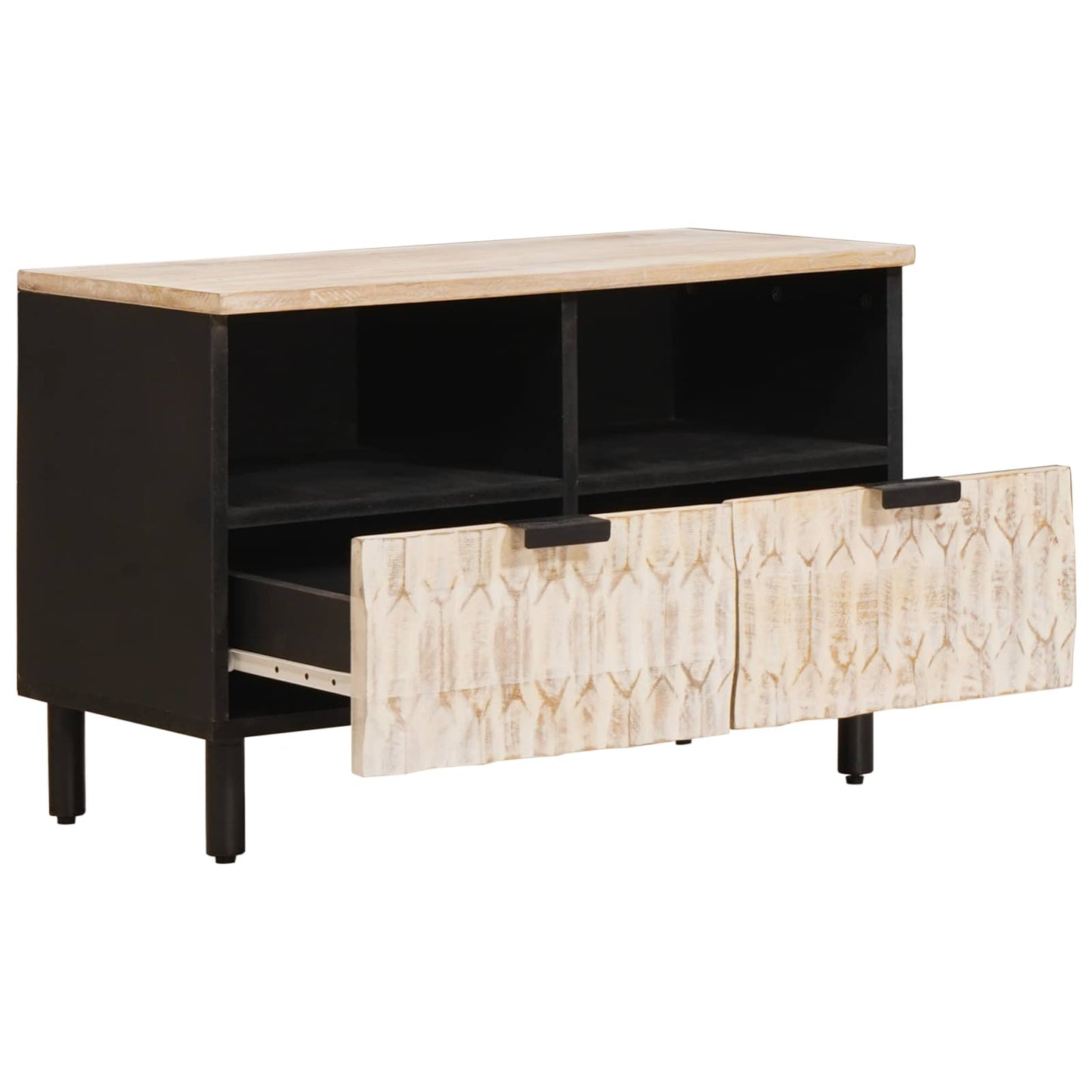 TV-skab Hvid Vask Finish 70 x 33 x 46 cm Massivt mangotræ
