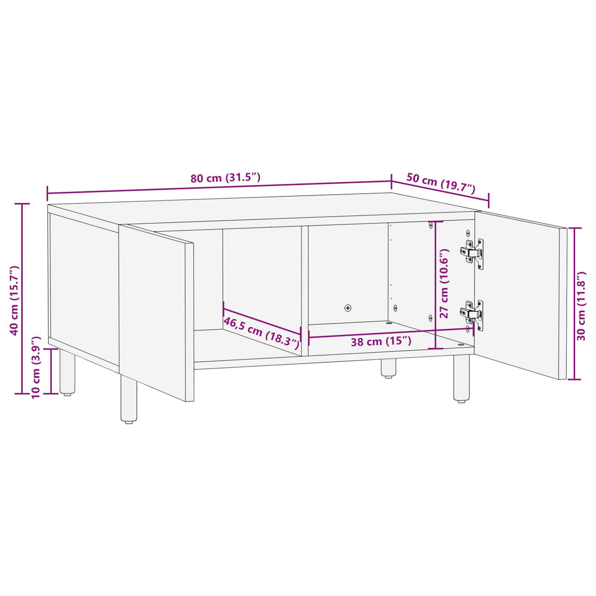 Sofabord Hvid 80 x 50 x 40 cm Massivt mangotræ