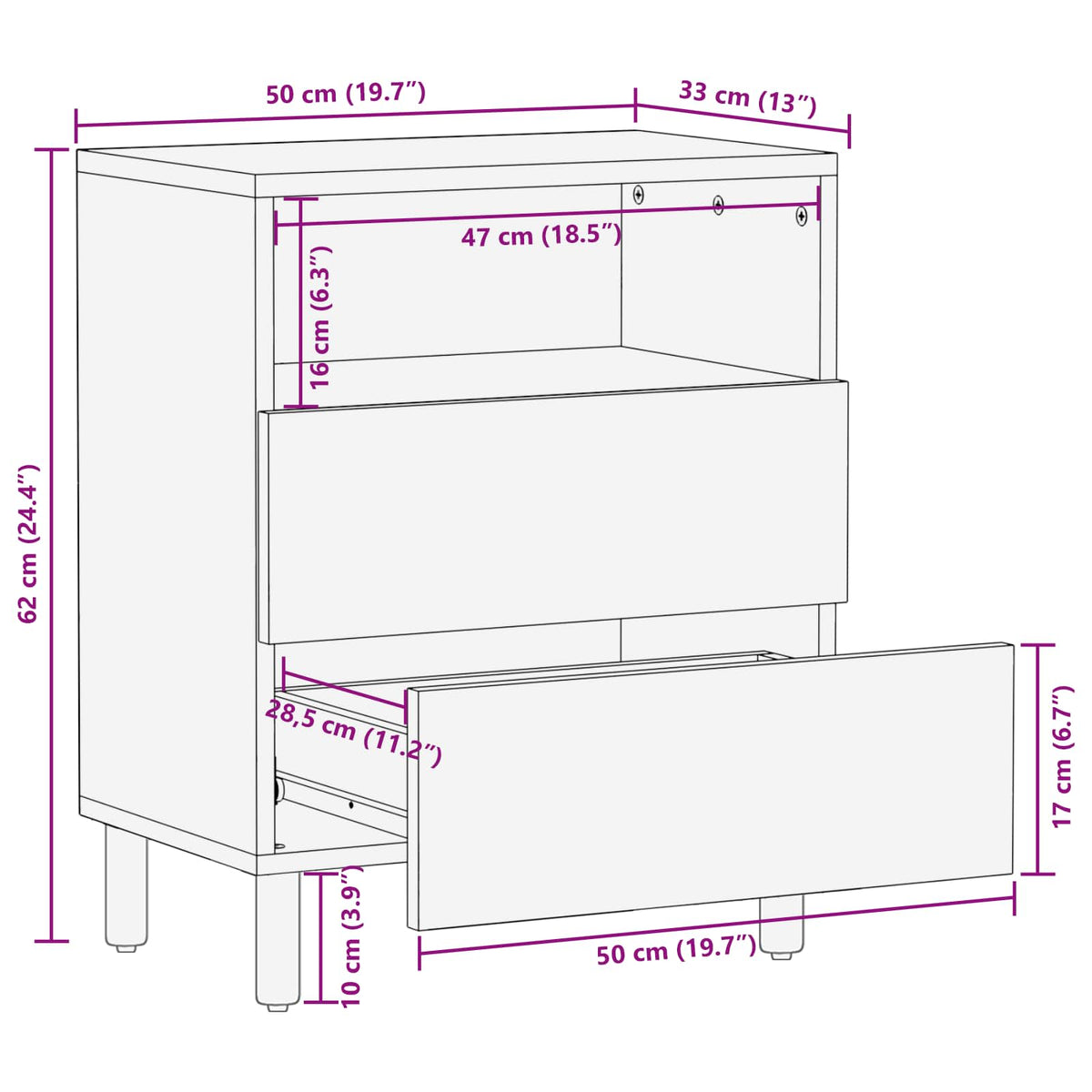 Natskab Hvid 50 x 33 x 62 cm Massivt mangotræ
