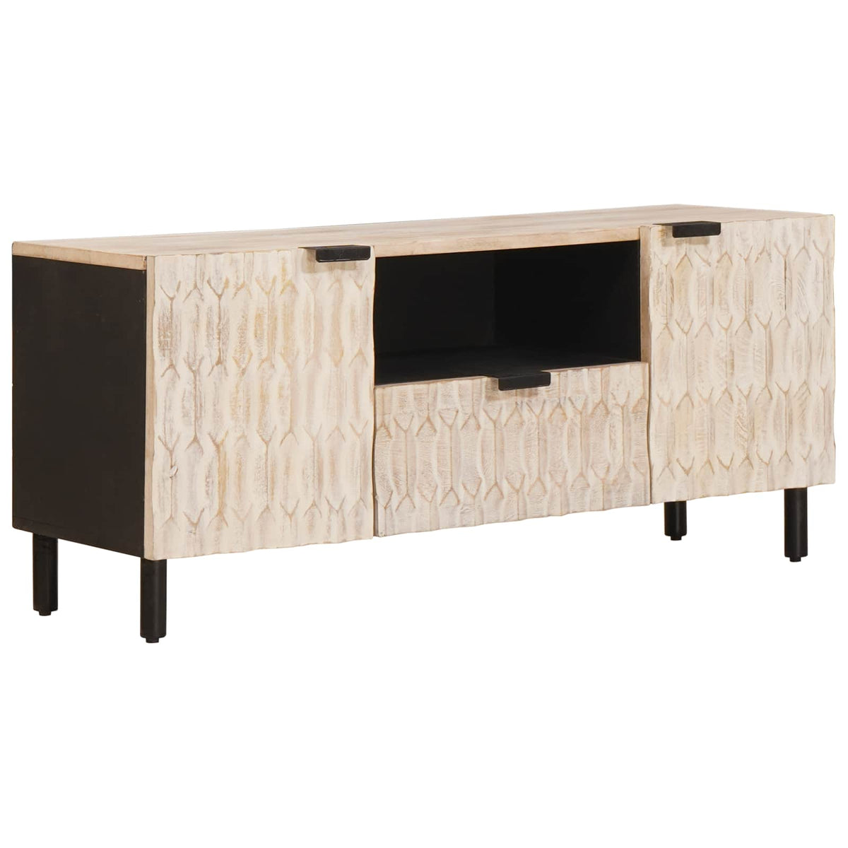 TV-skab Hvid Vask Finish 105 x 33 x 46 cm Massivt mangotræ
