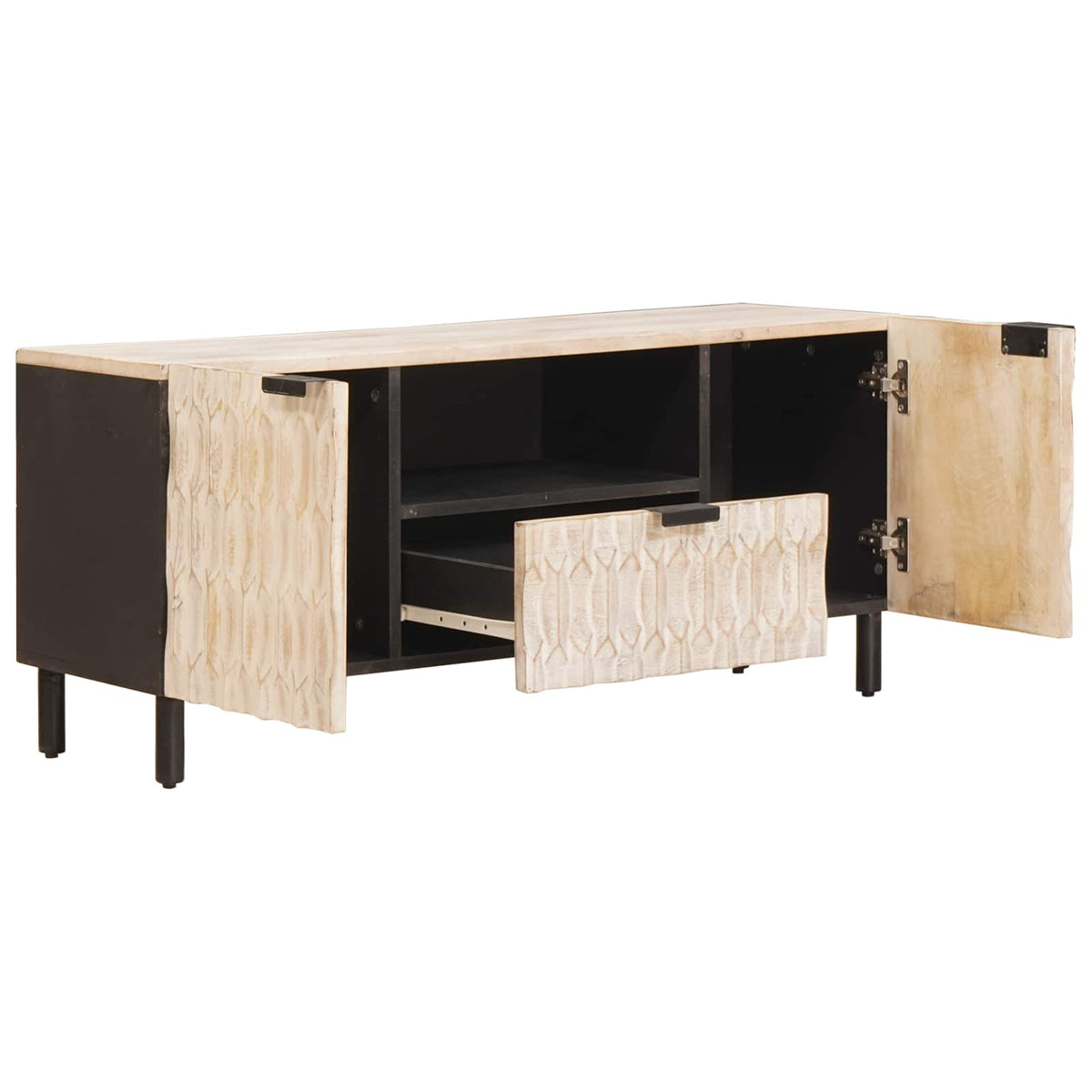 TV-skab Hvid Vask Finish 105 x 33 x 46 cm Massivt mangotræ