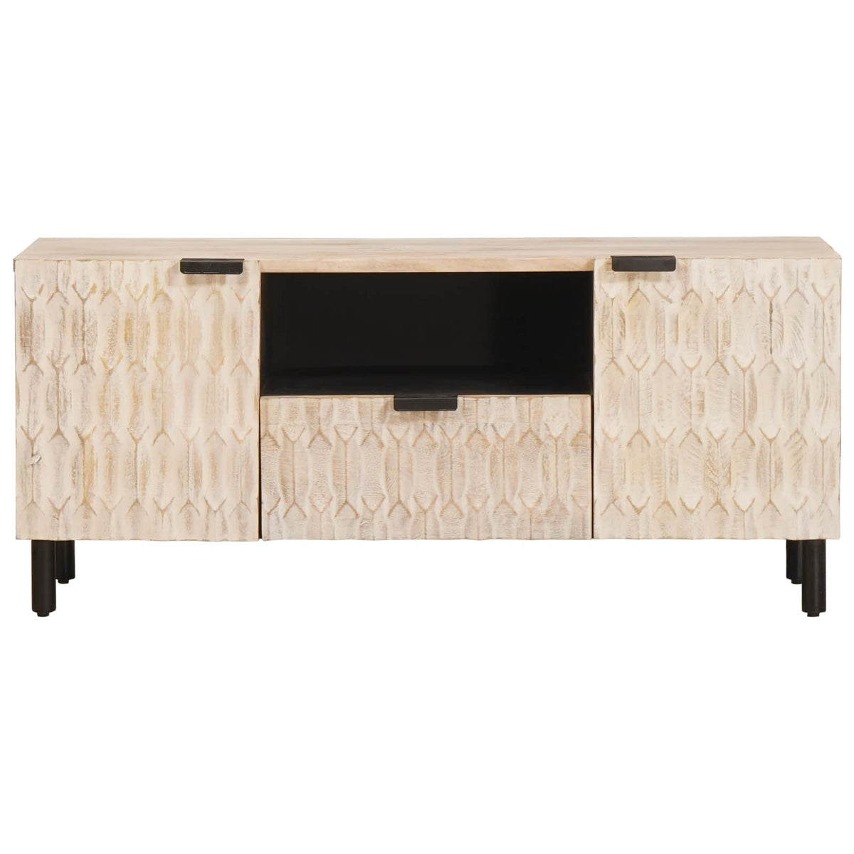 TV-skab Hvid Vask Finish 105 x 33 x 46 cm Massivt mangotræ