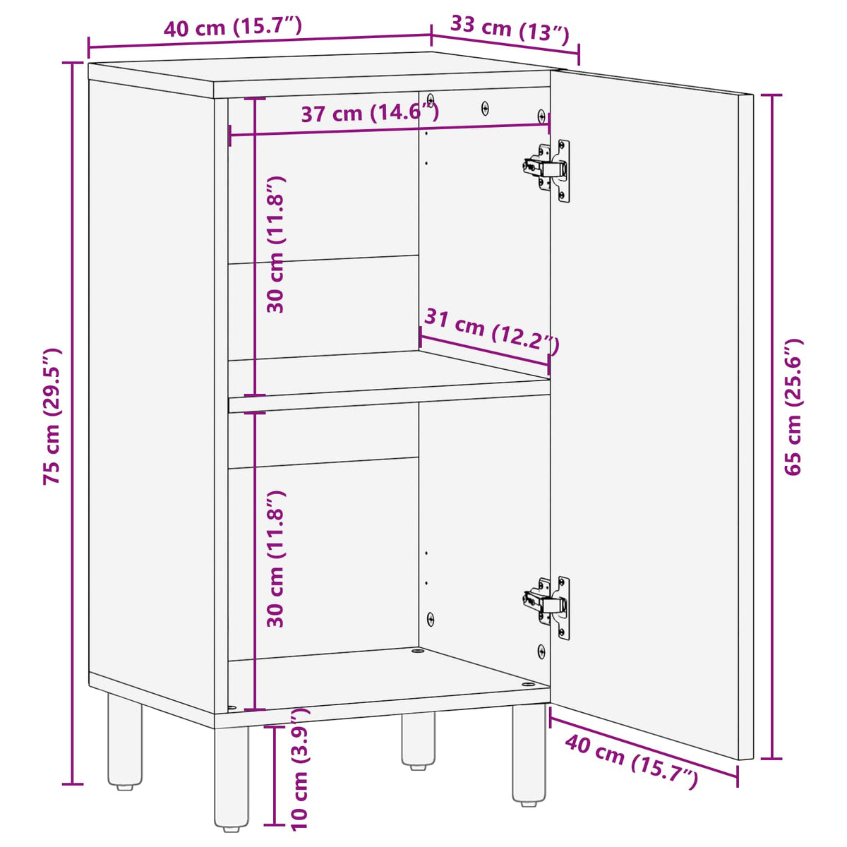 Sideboard Hvid Vask Finish 40 x 33 x 75 cm Massivt mangotræ