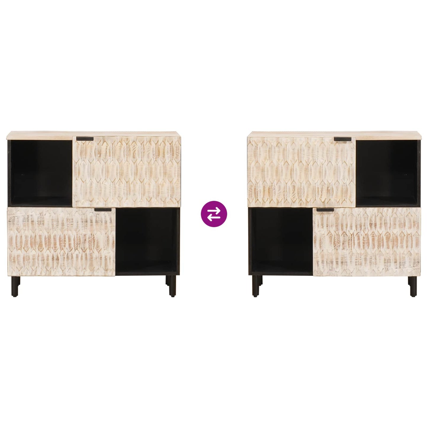 Sideboard Hvid Vask Finish 80 x 33 x 75 cm Massivt mangotræ