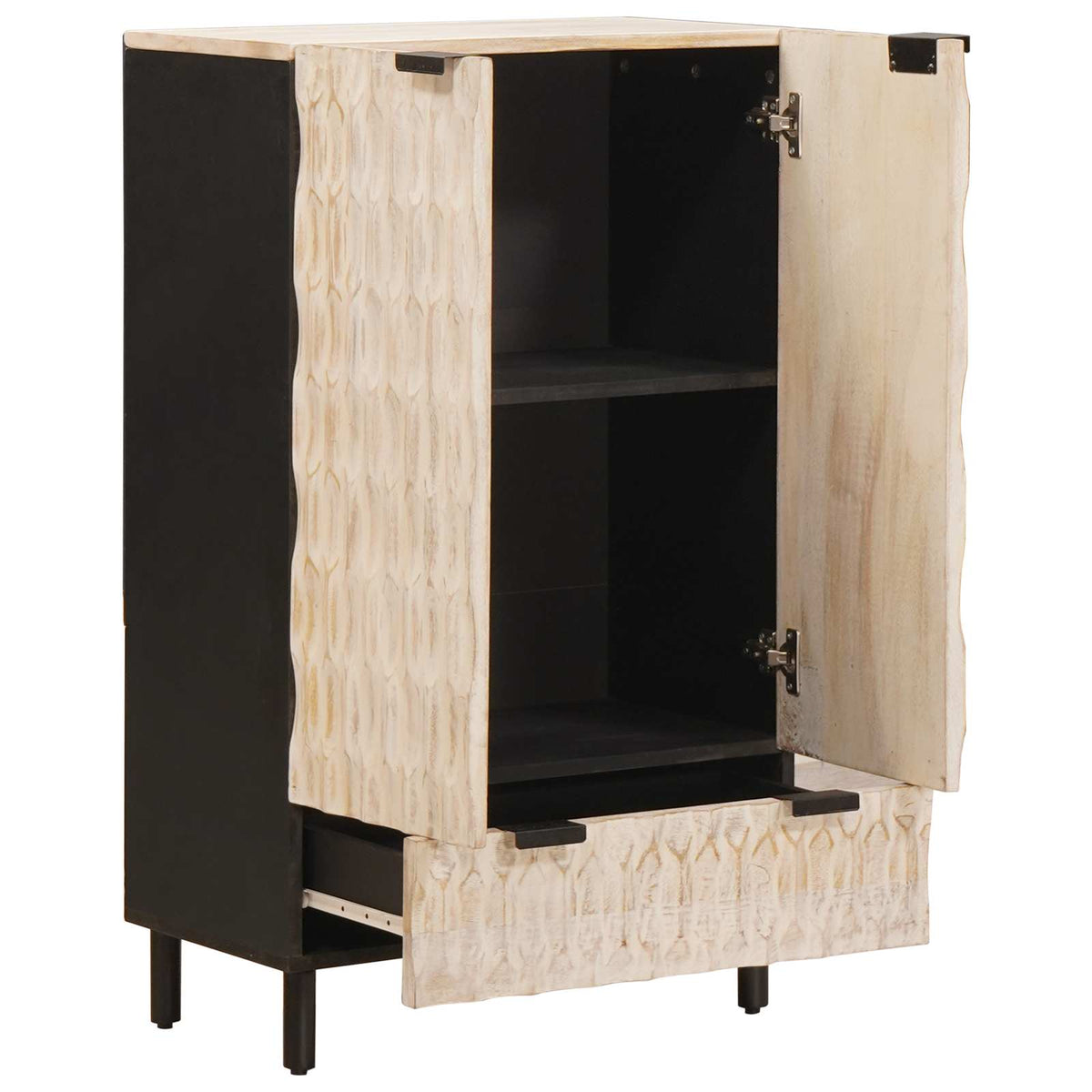 Highboard Hvid Vask Finish 60 x 33 x 100 cm Massivt mangotræ