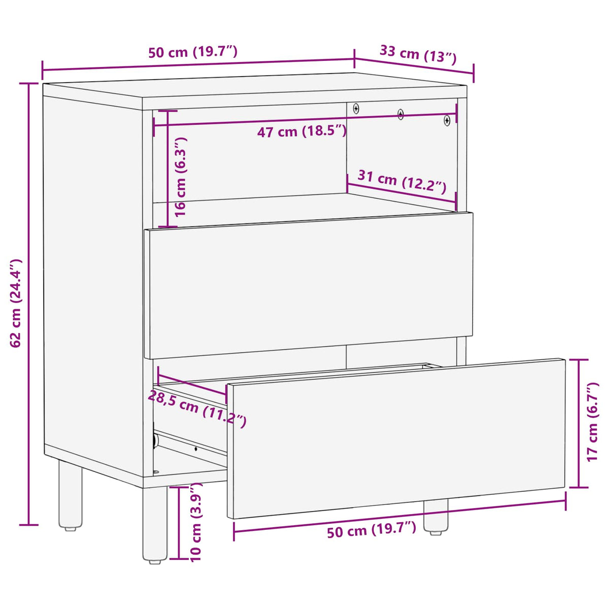 Natskab Brun 50 x 33 x 62 cm Massivt mangotræ