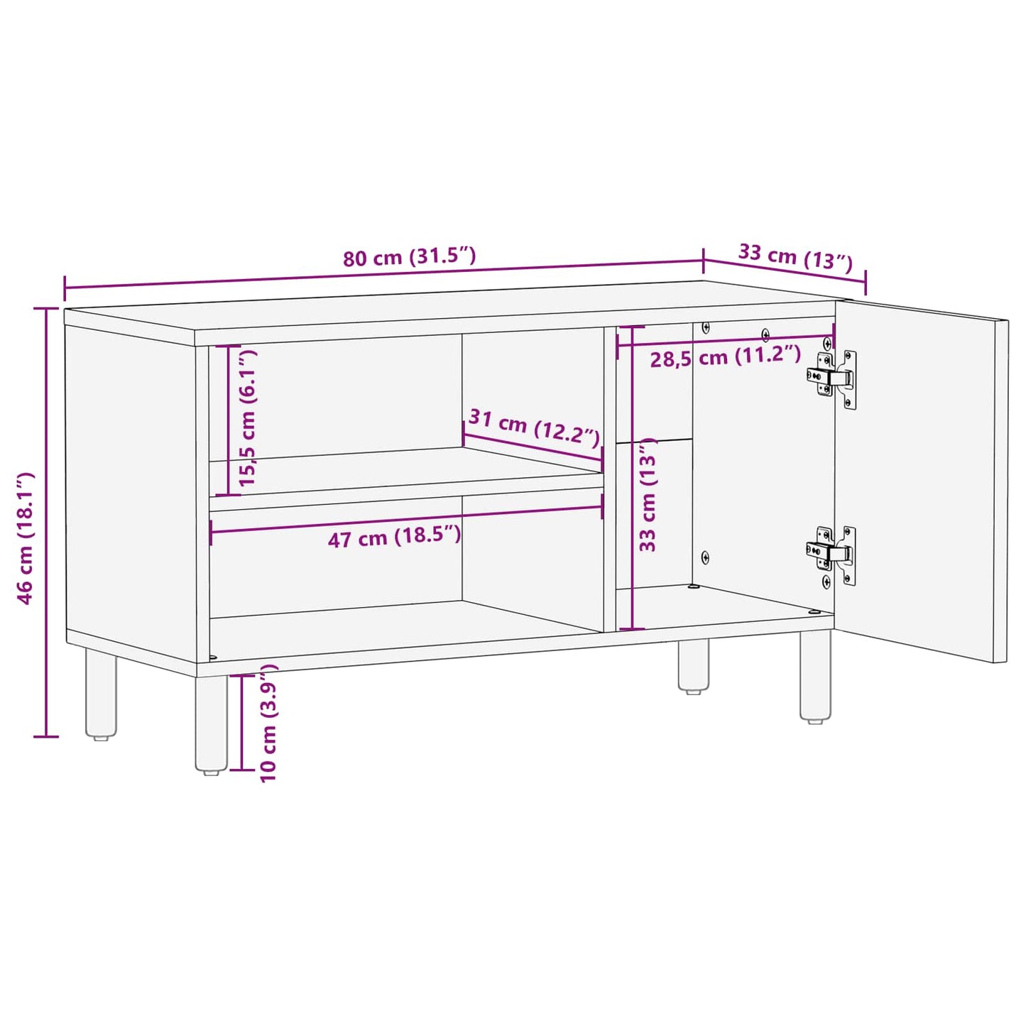 TV-skab Acacia Brun Finish 80 x 33 x 46 cm Massivt mangotræ