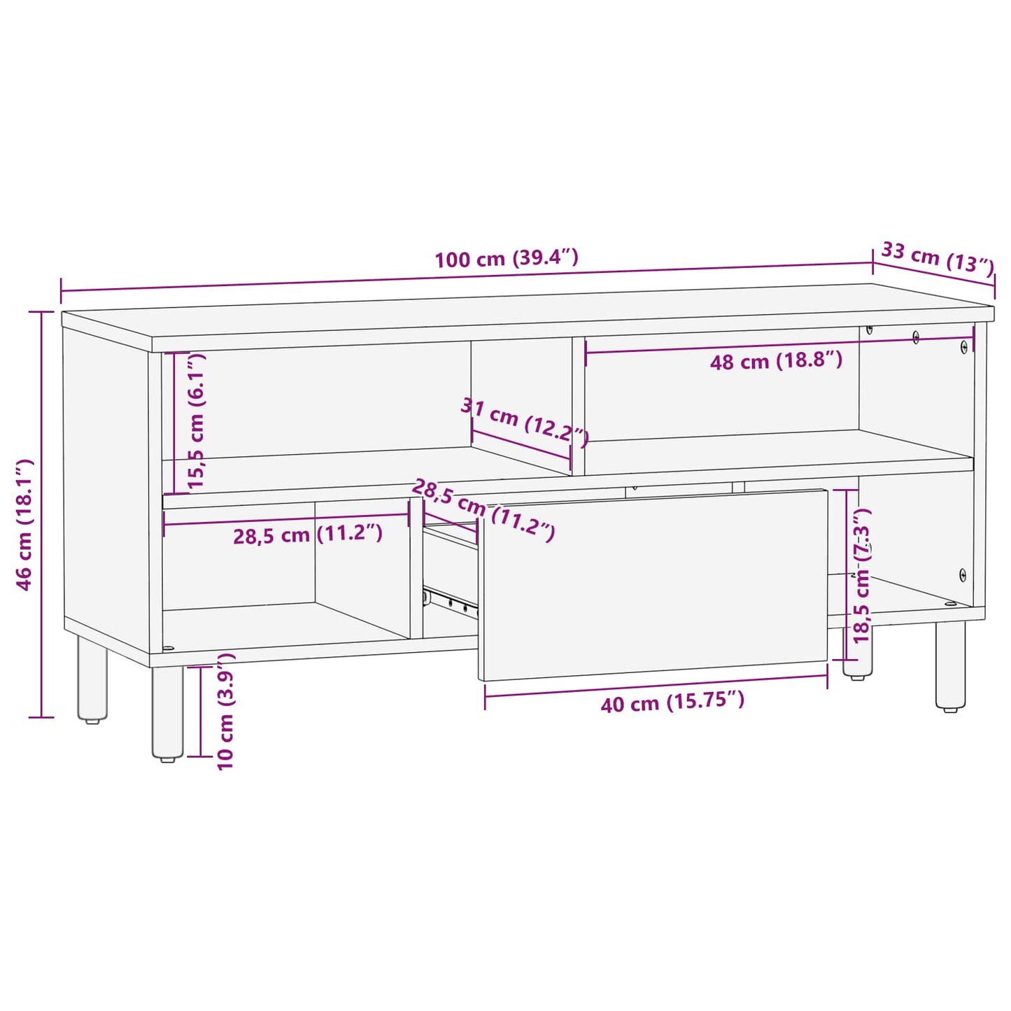 TV-skab Acacia Brun Finish 100 x 33 x 46 cm Massivt mangotræ