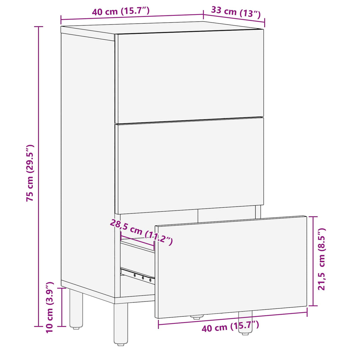 Sideboard Acacia Brun Finish 40 x 33 x 75 cm Massivt mangotræ