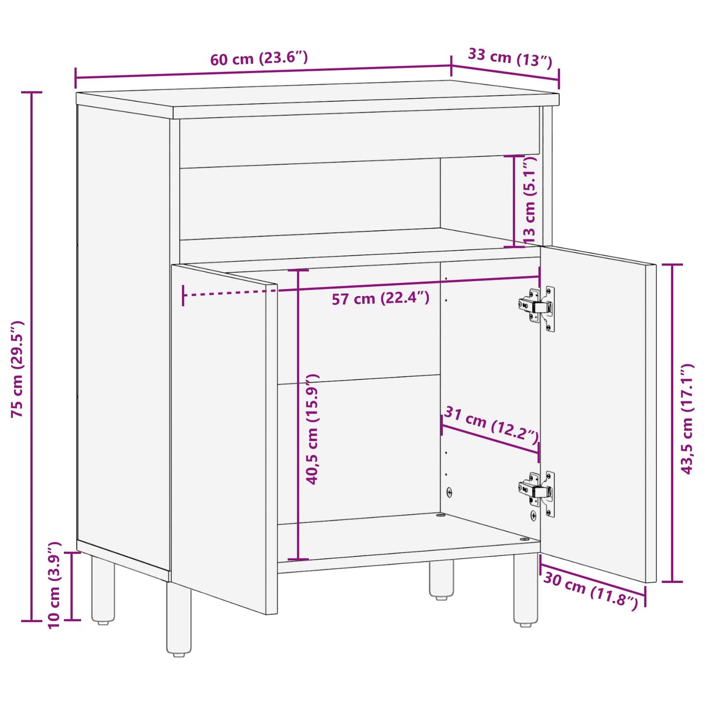 Sideboard Acacia Brun Finish 60 x 33 x 75 cm Massivt mangotræ