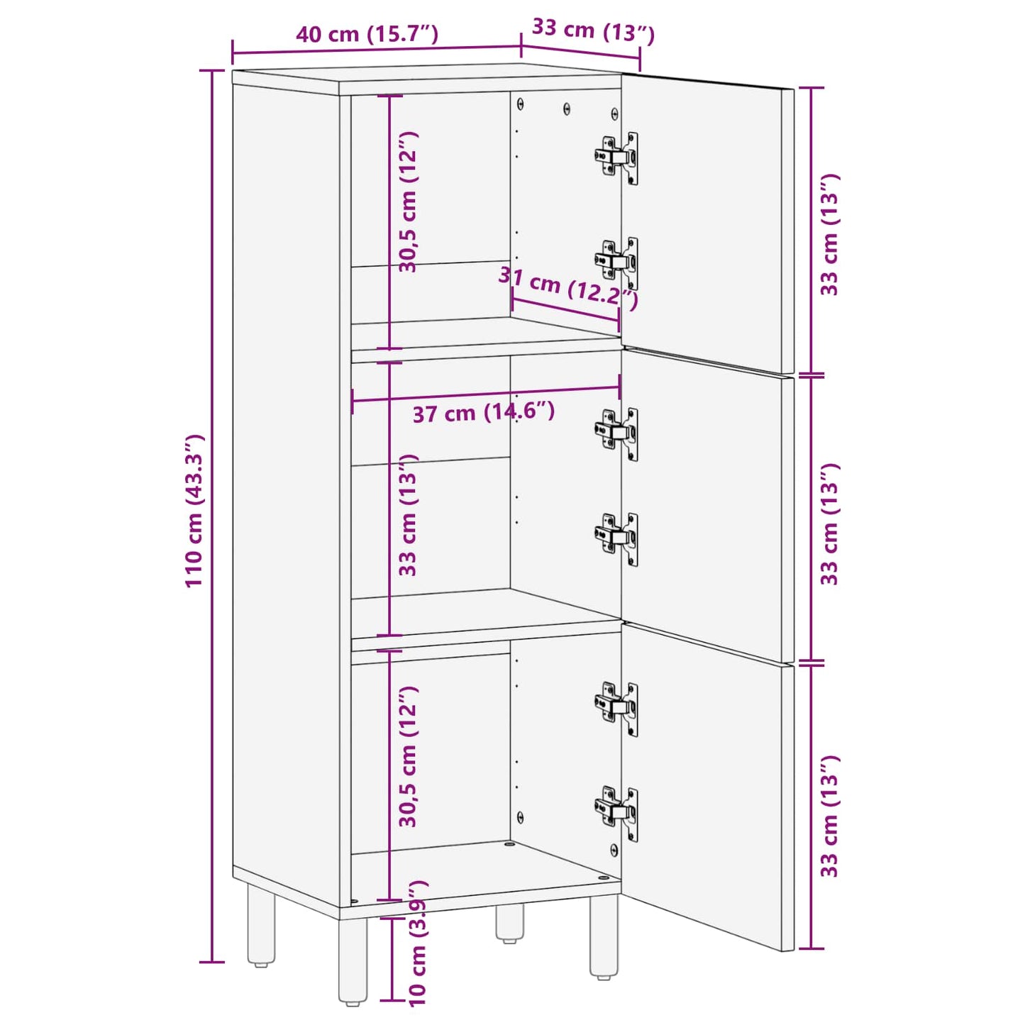 Highboard Acacia Brun Finish 40 x 33 x 110 cm Massivt mangotræ
