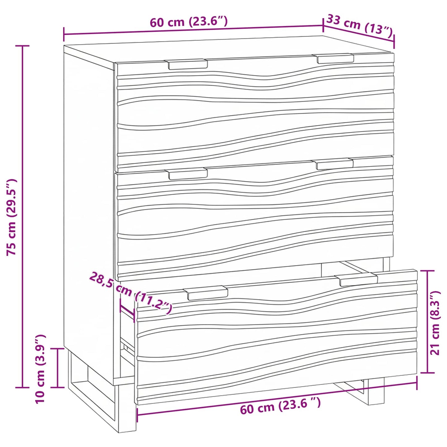 Sideboard med skuffe Brun 60 x 33.5 x 75 cm Massivt mangotræ