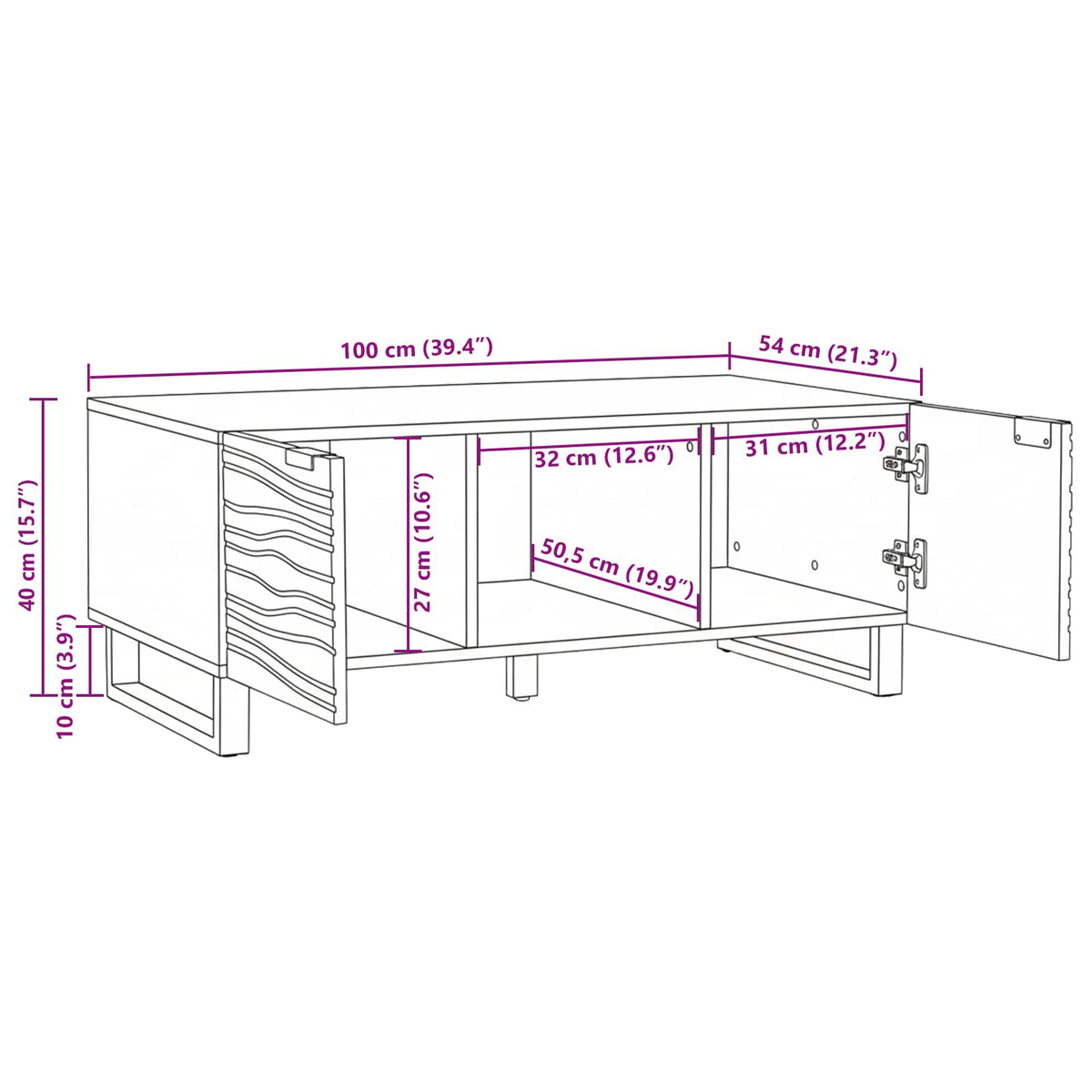 Sofabord Naturfarvet 100 x 54 x 40 cm Konstrueret træ