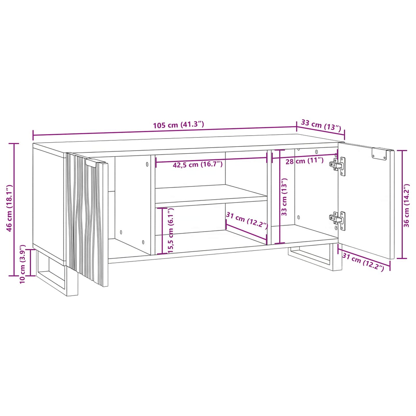 TV Enheder 105 x 33 x 46 cm Hvid Konstrueret træ
