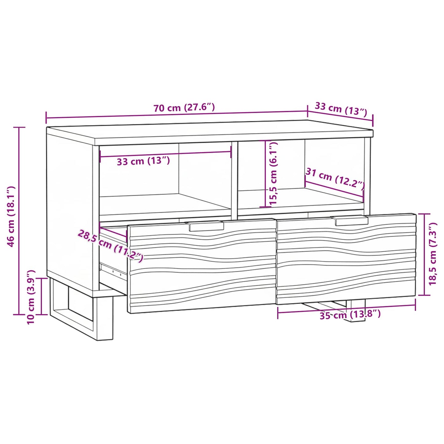 TV Enheder 70 x 33 x 46 cm Hvid Konstrueret træ