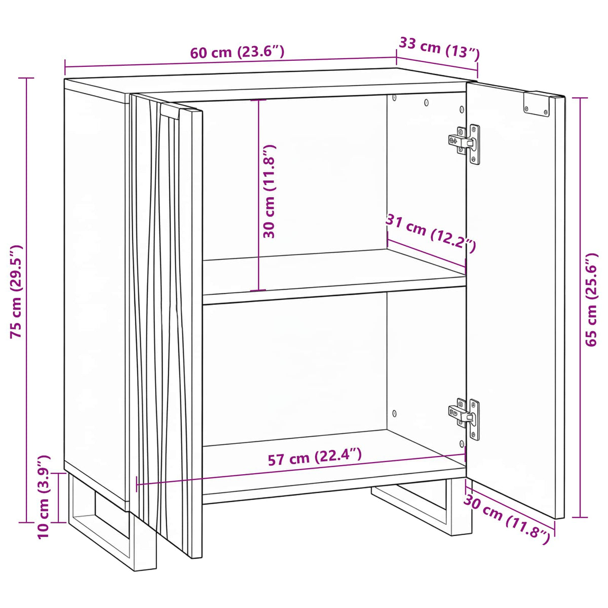 Sideboard Hvid 60 x 33,5 x 75 cm Massivt mangotræ