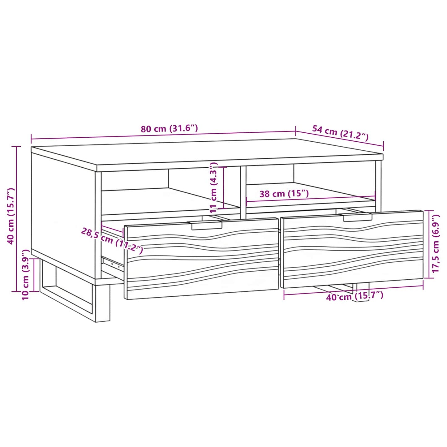 Sofabord Hvid 80 x 54 x 40 cm Konstrueret træ