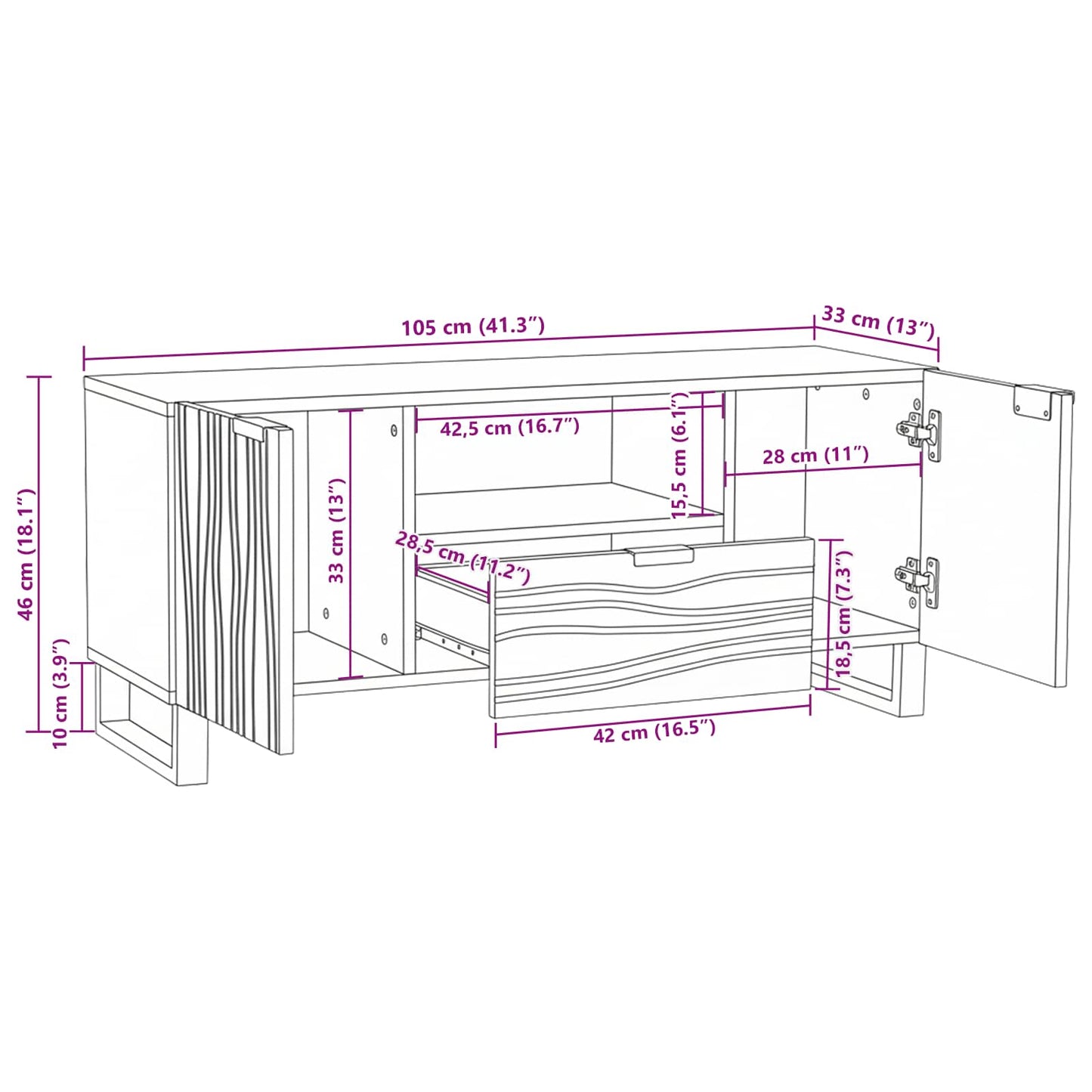 TV Enheder 105 x 33 x 46 cm Hvid Konstrueret træ