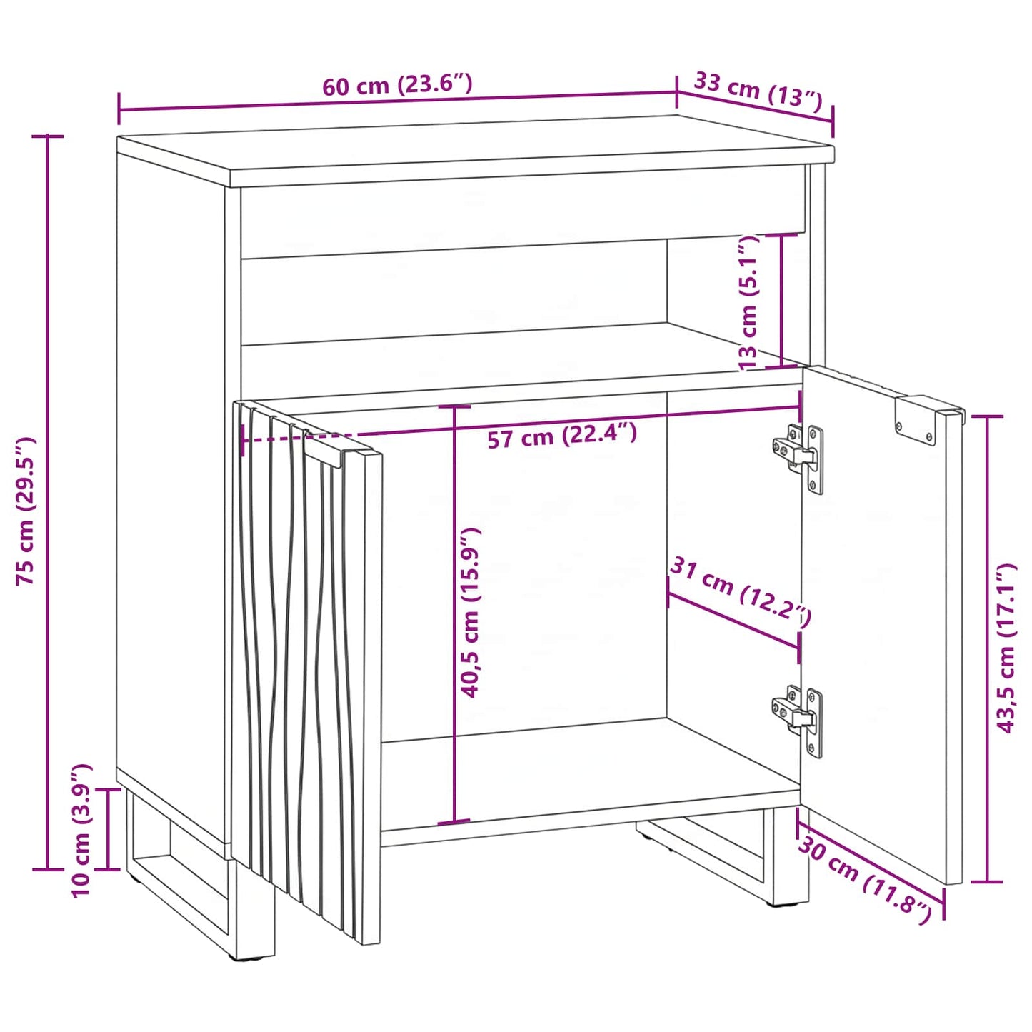 Medieopbevaringsskabe & -reoler Hvid og sort 60 x 33 x 75 cm