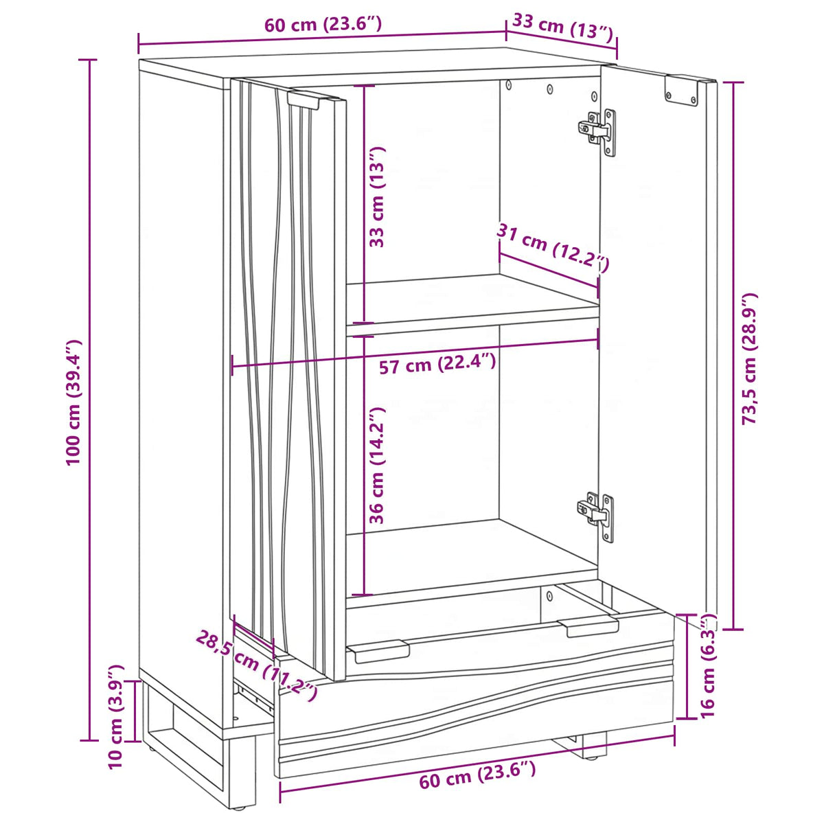 Medieopbevaringsskabe & -reoler Hvid og sort 60 x 33 x 100 cm