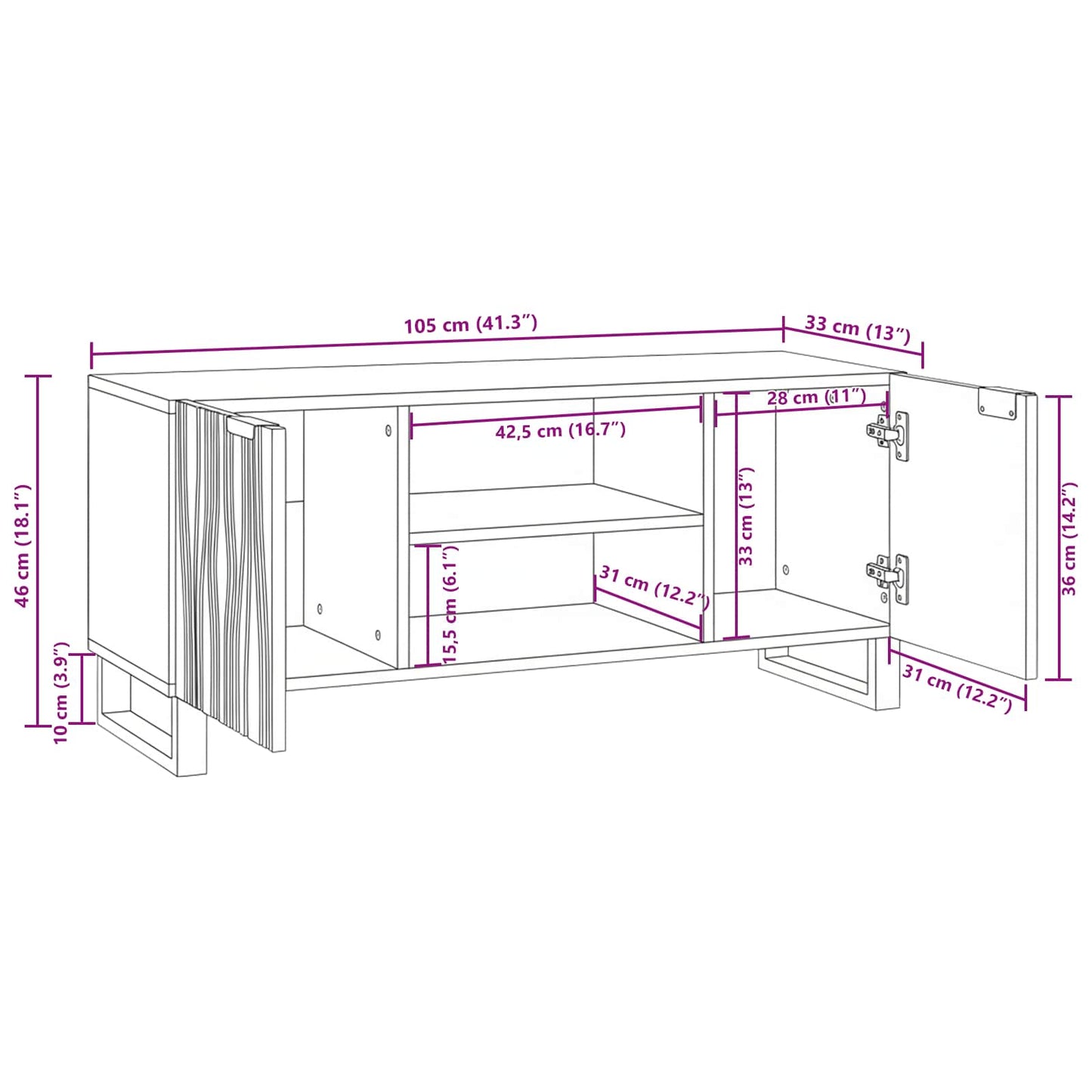 TV Enheder 105 x 33 x 46 cm Valnød Konstrueret træ