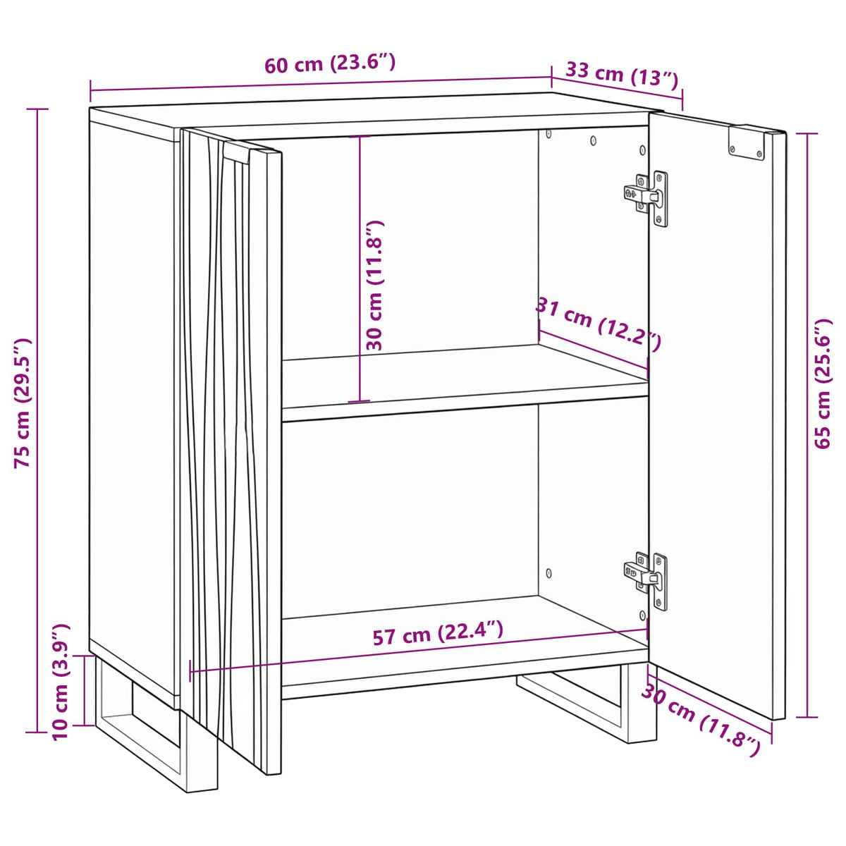 Sideboard Valnød 60 x 33,5 x 75 cm Massivt mangotræ