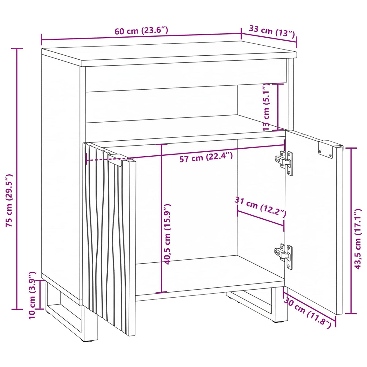 Sideboard Brun 60 x 33 x 75 cm Massivt mangotræ