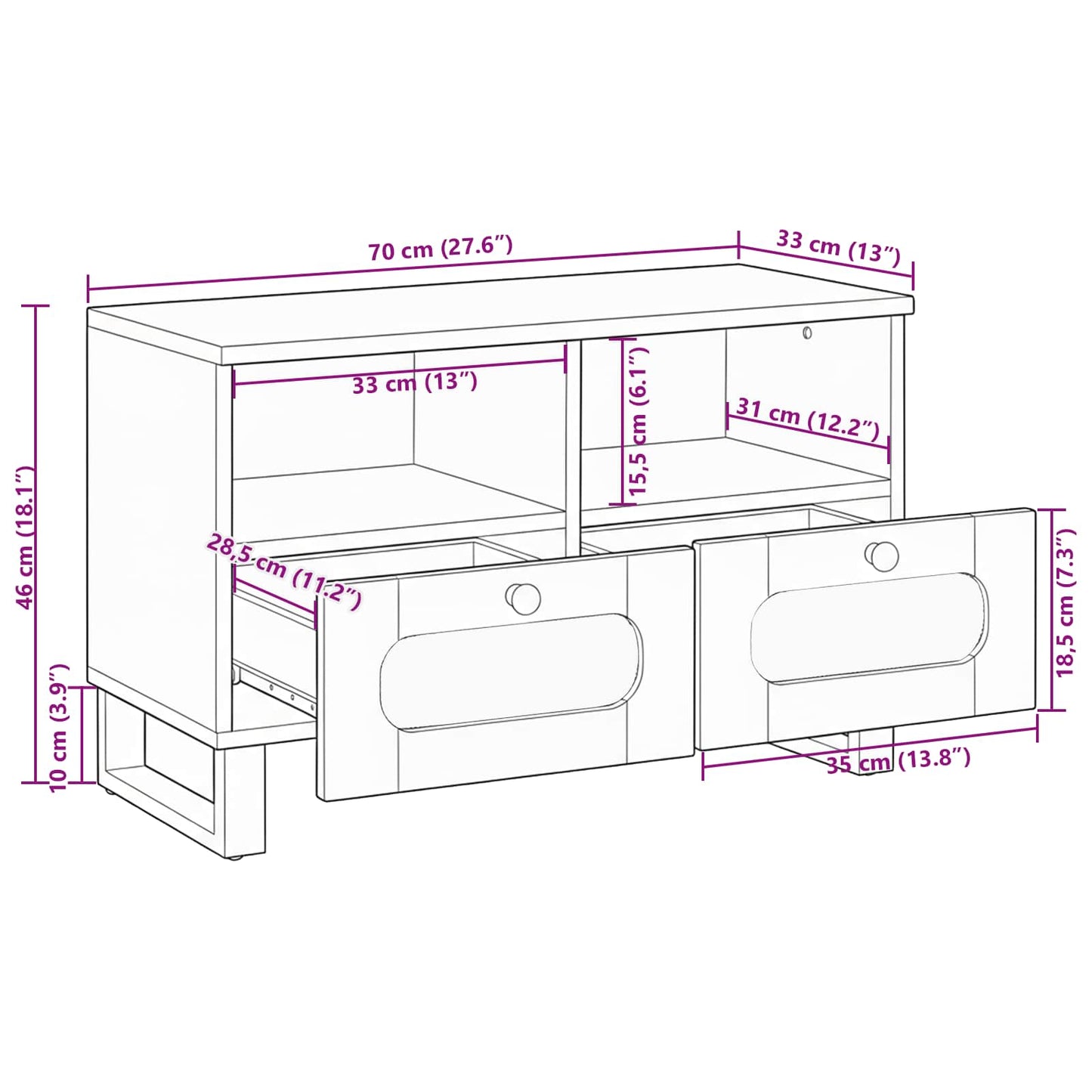 TV-skab med skuffe Brun 70 x 33 x 46 cm Massivt mangotræ