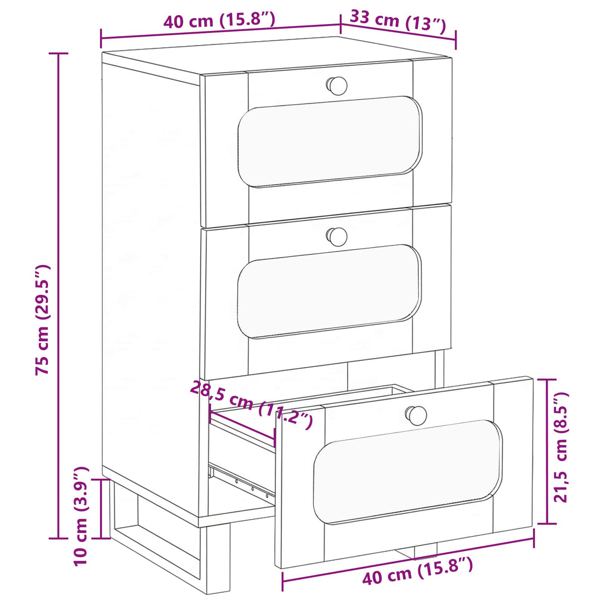 Sideboard med skuffe Brun 40 x 33 x 75 cm Massivt mangotræ
