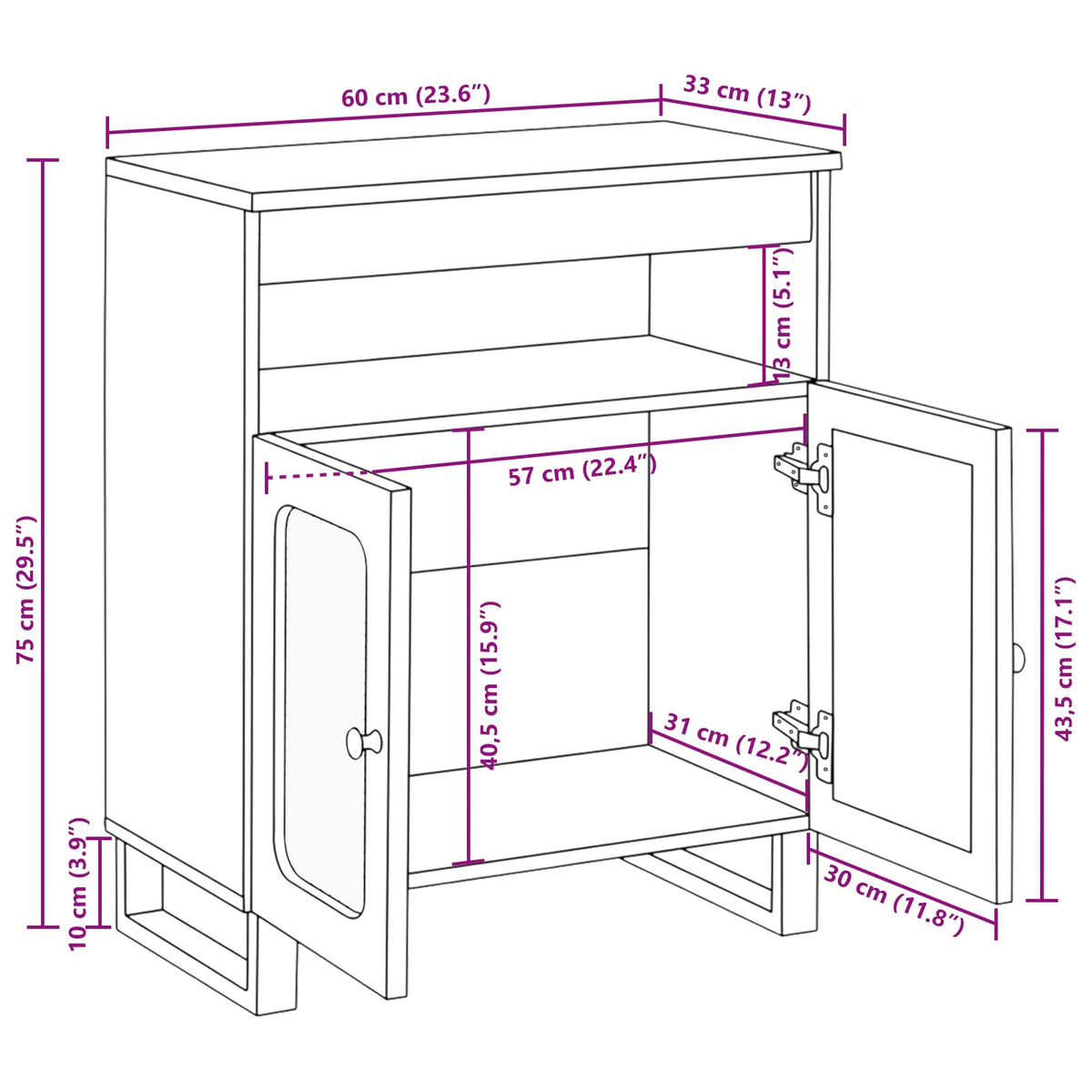 Sideboard Brun 60 x 33 x 75 cm Massivt mangotræ
