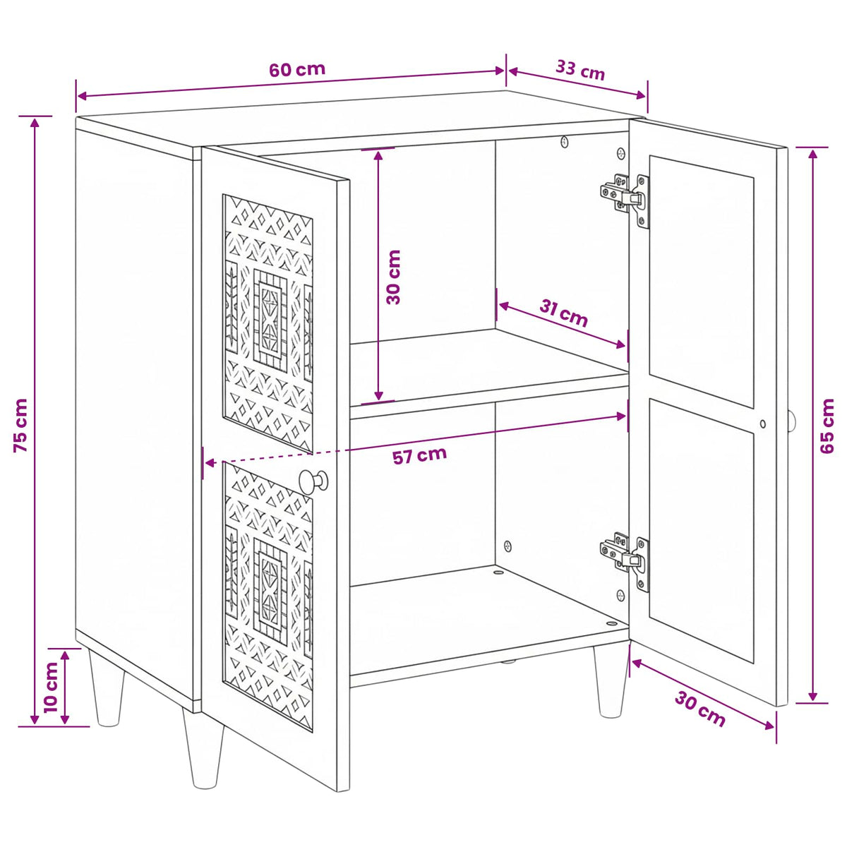 Sideboard Lysebrun 60 x 33 x 75 cm Massivt mangotræ