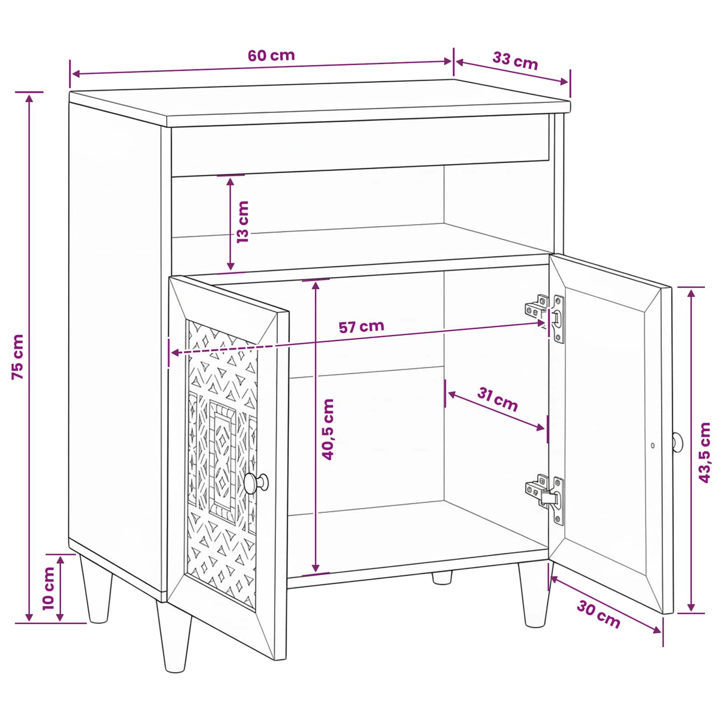 Sideboard 60 x 33 x 75 cm Massivt mangotræ