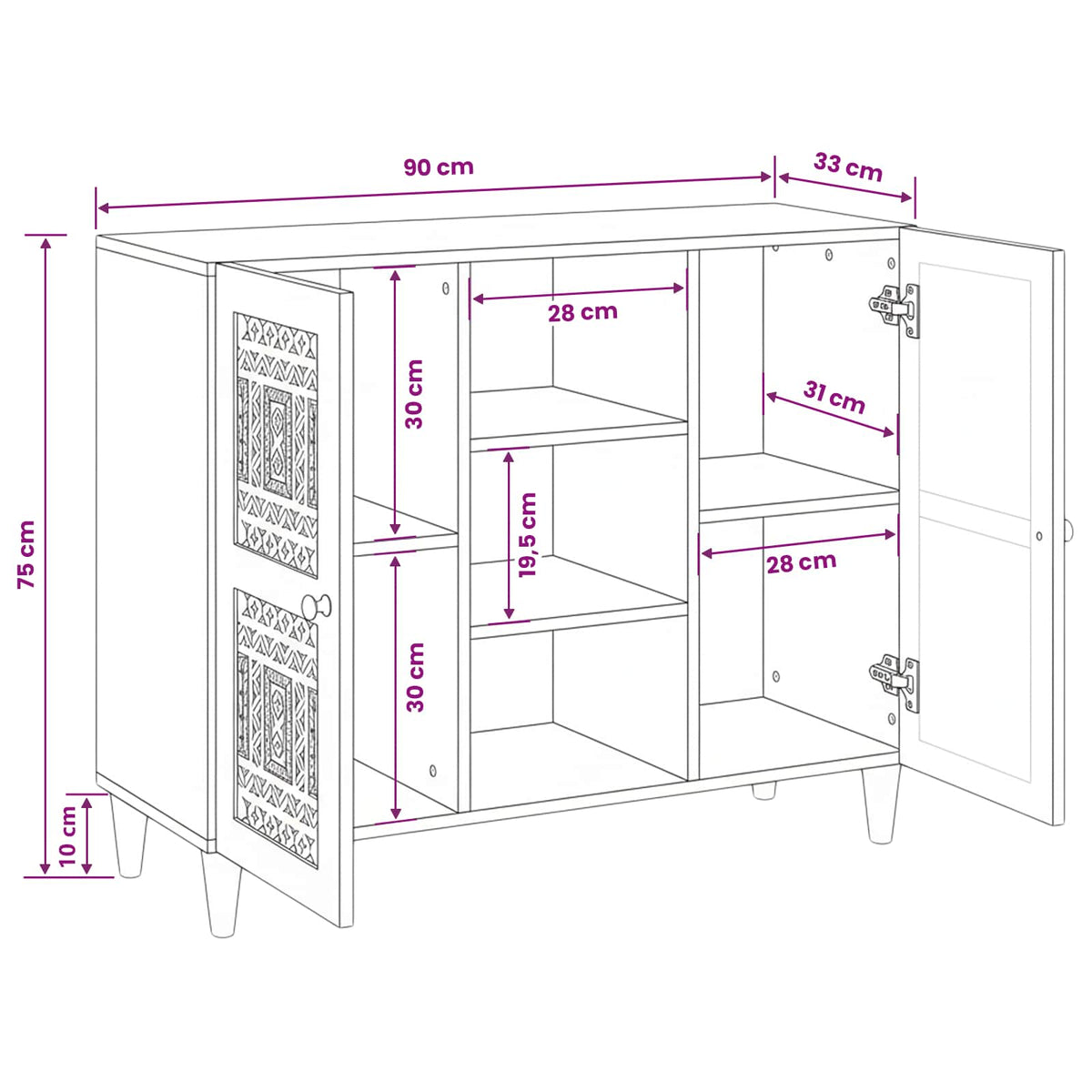 Sideboard 90 x 33 x 75 cm Massivt mangotræ