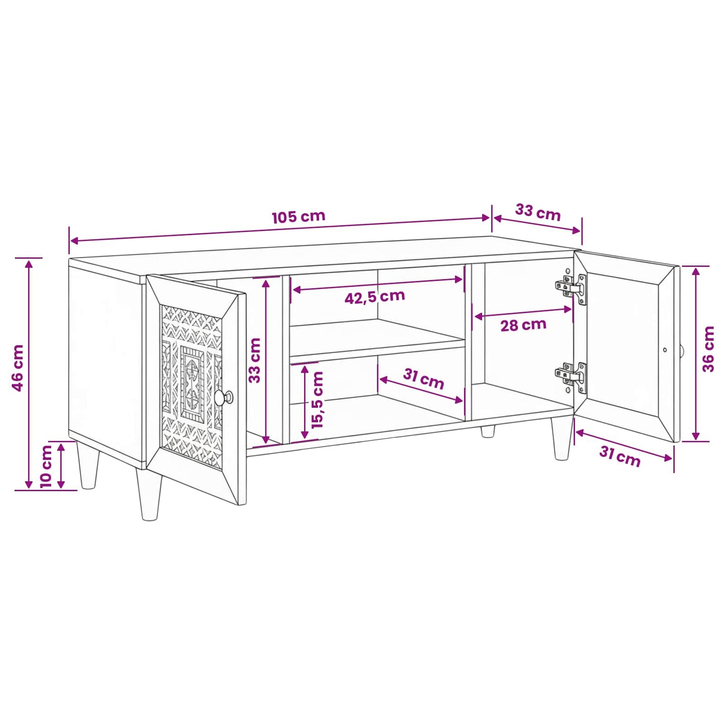 TV Enheder med hylde Hvid 105 x 33 x 46 cm Konstrueret træ