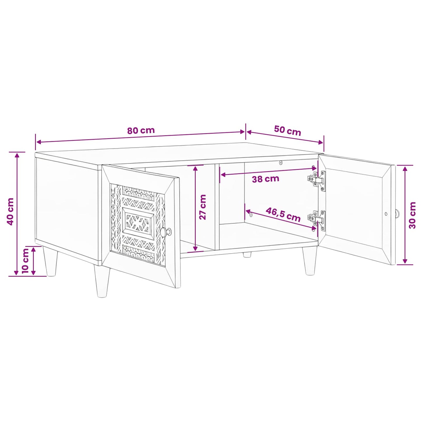 Sofabord Hvid 80 x 54 x 40 cm Konstrueret træ