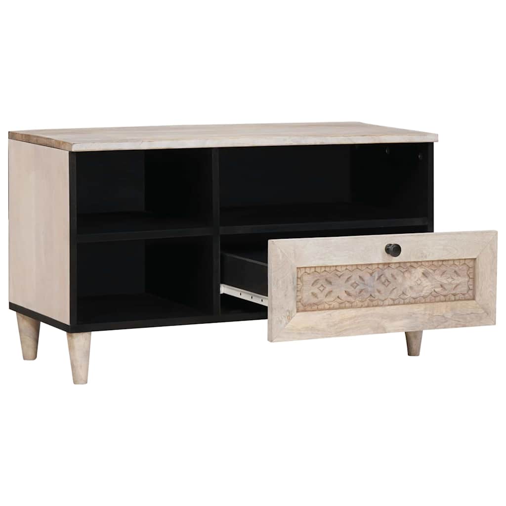 TV-skab med skuffe Bleg Hvid 80 x 33 x 46 cm Massivt mangotræ