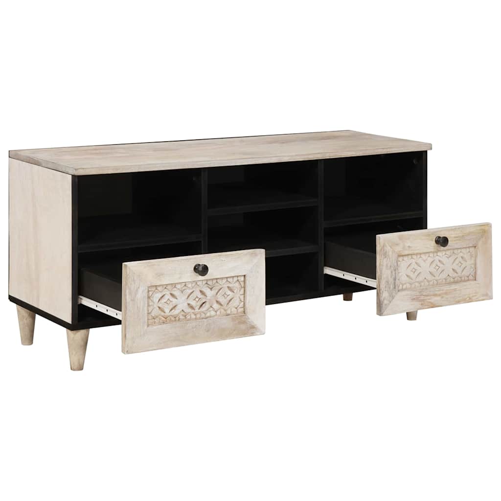 TV-skab med skuffe Bleg Hvid 100 x 33 x 46 cm Massivt mangotræ
