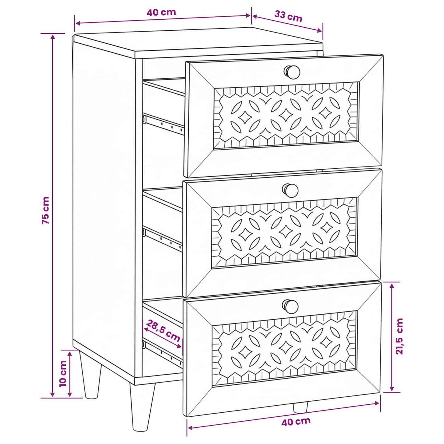 Sideboard med skuffe Hvid 33.5 x 40 x 75 cm